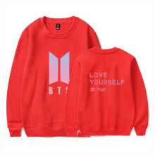 (Red,M)Bts Pattern Printing Round Neck Long Sleeved Sweatshirt Unisex Clothing Fashion