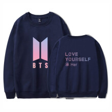 (Navy,M)Bts Pattern Printing Round Neck Long Sleeved Sweatshirt Unisex Clothing Fashion