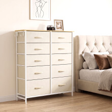 HOMCOM Fabric Chest of Drawers, 10 Drawer Dresser for Bedroom, Beige