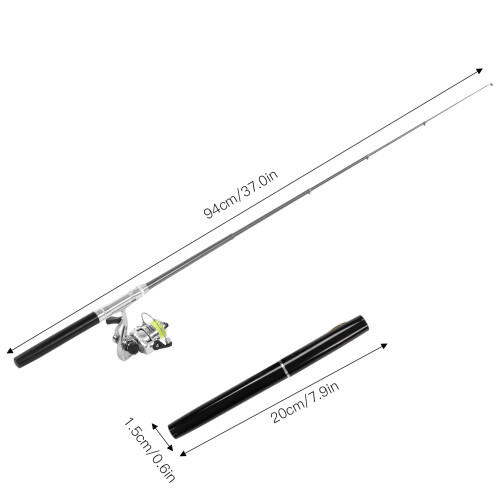 Stiftförmige Angelrute mit Rolle, 20cm, schwarz 1
