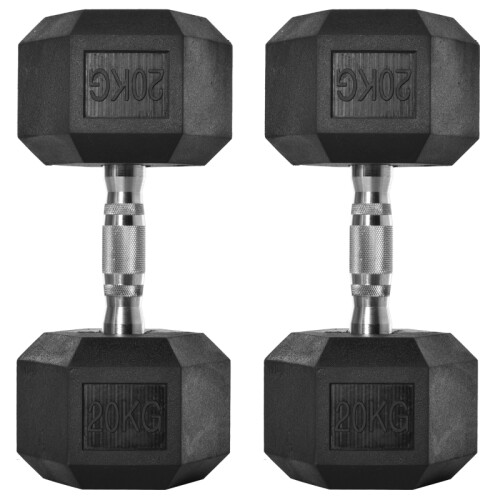 2x20kg Rubber Hex Dumbbells – Home Gym Weights
