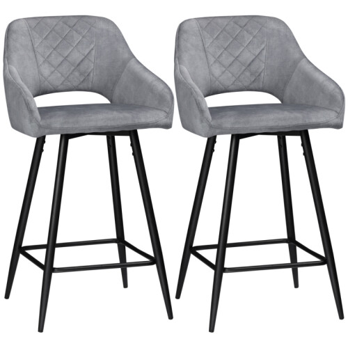 (Grey, Metal) 2-Pack Grey Velvet Bar Stools, Counter Height