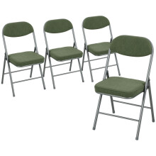 (Green, Corduroy) Set of Four Folding Corduroy Seat Chairs - Green