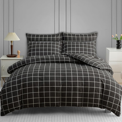 Charcoal & White Double Microfiber Duvet Cover Set 1