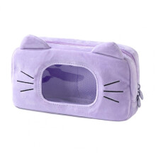 (Purple) Cute Cat Fluffy Plush Pencil Case With Display Window, Soft Stationery Bag For Girls Teens