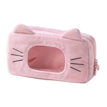 (Pink) Cute Cat Fluffy Plush Pencil Case With Display Window, Soft Stationery Bag For Girls Teens