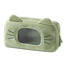 (Green) Cute Cat Fluffy Plush Pencil Case With Display Window, Soft Stationery Bag For Girls Teens