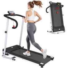 Folding Treadmill with Incline, Walking Pad Treadmill for Home, 1-10km/h Under Desk Running Machine with LCD Display and Wheels, No Assembly, Grey