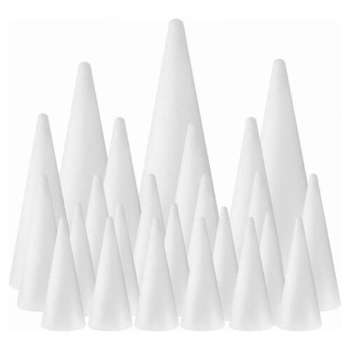 24 Pack Craft Foam Cones, White, 5 Sizes 11-30cm, DIY Christmas Tree, School Art Projects