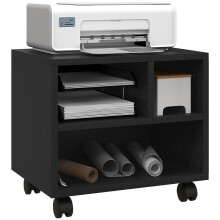 Three-Compartment Printer Cabinet, with Wheels - Black