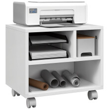 Three-Compartment Printer Cabinet, with Wheels - White