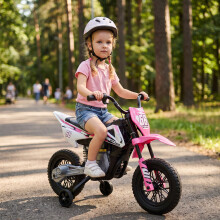 (Pink) AIYAPLAY 12V Electric Motorbike w/ Twist Grip Throttle for Ages 3-6 Years, Music