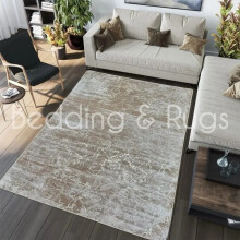 (Mink, 200x300) Luxury Metallic Marble Effect Rug - Non-Slip, Soft & Machine Washable