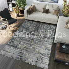 (Grey, 200x300) Luxury Metallic Marble Effect Rug - Non-Slip, Soft & Machine Washable
