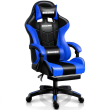 Boulevard Black & Blue Ergonomic Faux Leather Gaming Office Chair with Footrest