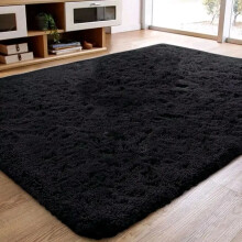 (Black, 160 x 230 cm (5 ft 3 in x 7 ft 7 in)) Ultra Soft Large shaggy fluffy rug for living room, bedroom, and anti-slip soft carpet floor mat