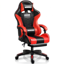 Boulevard Black & Red Ergonomic Faux Leather Gaming Office Chair with Footrest