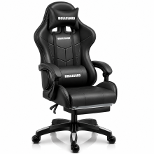 Boulevard Black Ergonomic Faux Leather Gaming Office Chair with Footrest
