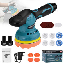 Car Polisher, Cordless Car Buffer Polisher 2500-7000 RPM, 6-Speed Variable Speed Polishing Machine with 2 Batteries, 125mm Pads for Car Waxing