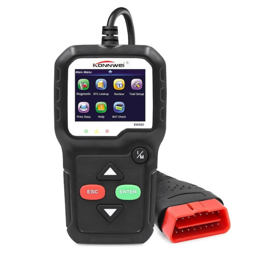 OBD2 Diagnosis KONNWEI KW680, Black, Display Errors + Description, Resets, Live Data, ELM 327 OBDII