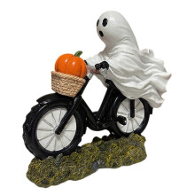 Ghost Riding Motorcycle Resin Statue – with Pumpkin – for Home Desk Tabletop
