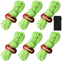 Guy Ropes, 6 Pack 4mm Tent Guy Line 13 Feet Reflective Cord Guy Line Tent Guide Rope for Awning Camping