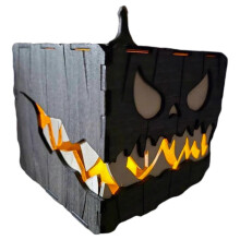 (Black) Halloween Wooden Pumpkin Candle Holder – Jack O Lantern – for Party & Home Decor