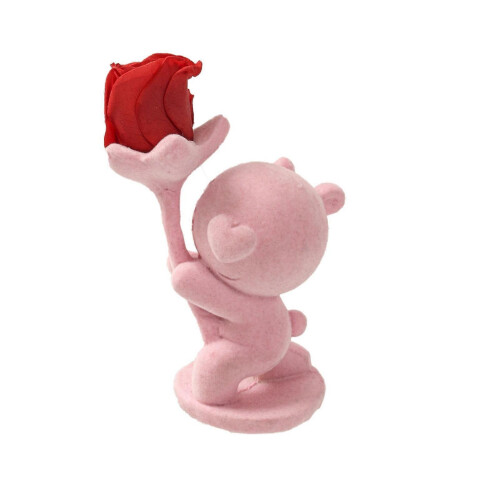 (Pink) Bear Ornament with Preserved Rose – for Valentine's Day Gift