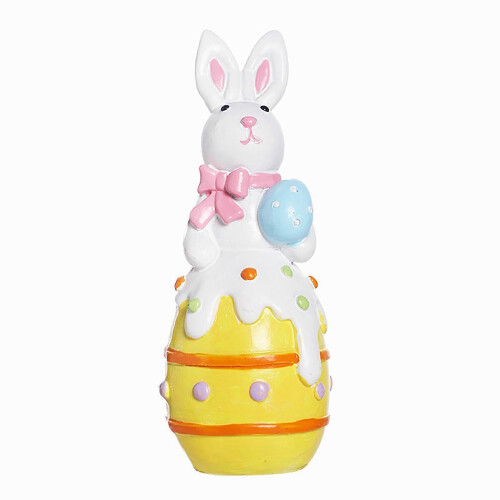 (Yellow) Easter Bunny Figurine – Hand Painted Resin – for Spring Party Decor