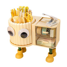 (Yellow) 2 in 1 Rotating Pen Holder - with Drawer - for Kids Girls Desktop Organizer