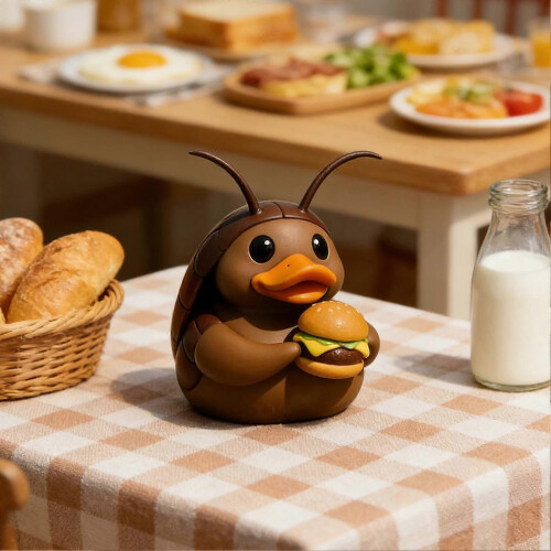 Resin Duck Figurine – Holding Burger Design – for Desktop Car Decor 1