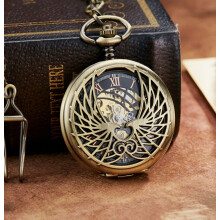 Vintage Silver Angel Double Wings Mehanical Pocket Watch Fob Chain Hollow Skeleton Hand Wind Mechanical Mens Womens Watch_Birthday Gift