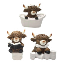 Highland Cow Figurines – 3 Piece Set – for Bathroom Shelf Decor