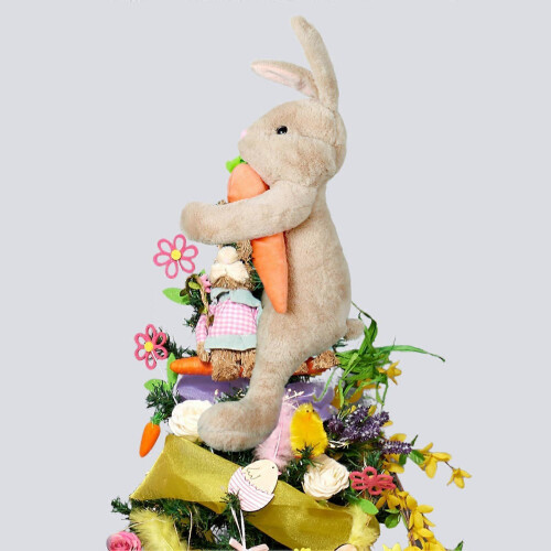 (Light Brown) Plush Standing Rabbit Ornament – with Carrot – for Easter Tree Topper 1
