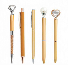 (5pcs, Champagne) 5PCS Metal Diamond Ballpoint Pens – Sparkling Rhinestone – for Kids Adults Stationery