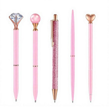 (5pcs, Pink) 5PCS Metal Diamond Ballpoint Pens – Sparkling Rhinestone – for Kids Adults Stationery