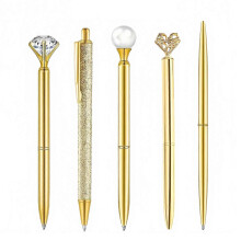 (5pcs, Golden) 5PCS Metal Diamond Ballpoint Pens – Sparkling Rhinestone – for Kids Adults Stationery