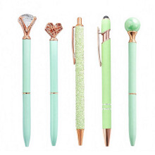 (5pcs, Green) 5PCS Metal Diamond Ballpoint Pens – Sparkling Rhinestone – for Kids Adults Stationery