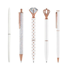 (5pcs, White) 5PCS Metal Diamond Ballpoint Pens – Sparkling Rhinestone – for Kids Adults Stationery