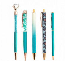 (5pcs, Blue Green) 5PCS Metal Diamond Ballpoint Pens – Sparkling Rhinestone – for Kids Adults Stationery