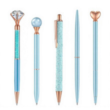 (5pcs, Light Blue) 5PCS Metal Diamond Ballpoint Pens – Sparkling Rhinestone – for Kids Adults Stationery