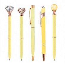 (5pcs, Yellow) 5PCS Metal Diamond Ballpoint Pens – Sparkling Rhinestone – for Kids Adults Stationery
