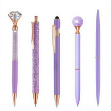 (5pcs, Purple) 5PCS Metal Diamond Ballpoint Pens – Sparkling Rhinestone – for Kids Adults Stationery