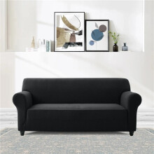 (Black, 4 Seater) Kensington Homeware Spandex Sofa Protector – Soft & Stretchable | Anti-Slip & Washable | Pet & Kid Friendly | Fits 1/2/3