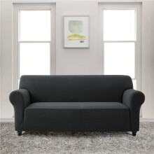 (Black, 4 Seater) Spandex Sofa Cover - All-Round Elastic Fit Couch Covers for Living Room, Soft Washable Furniture