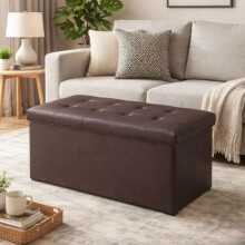 (Brown) Leather 2 seater ottoman box size large