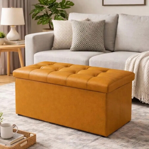 (Brown) Leather 2 seater ottoman box size large 2