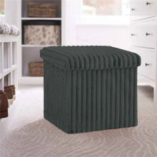 (Charcoal Small (38 x38 x 38cm)) Ribbed Velvet Storage Ottoman Box – Foldable, Stylish & Multi-Purpose Seat with Lid | Available in 5 Colours