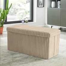 (Mink large (76x35x36cm)) Ribbed Velvet Storage Ottoman Box – Foldable, Stylish & Multi-Purpose Seat with Lid | Available in 5 Colours