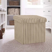 (Mink Small (38 x38 x 38cm)) Ribbed Velvet Storage Ottoman Box – Foldable, Stylish & Multi-Purpose Seat with Lid | Available in 5 Colours